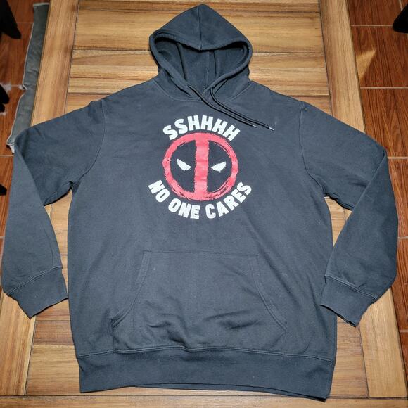 Marvel Deadpool Black LS Unisex Hoodie "Shh No One Cares" - Size Large - Picture 1 of 4